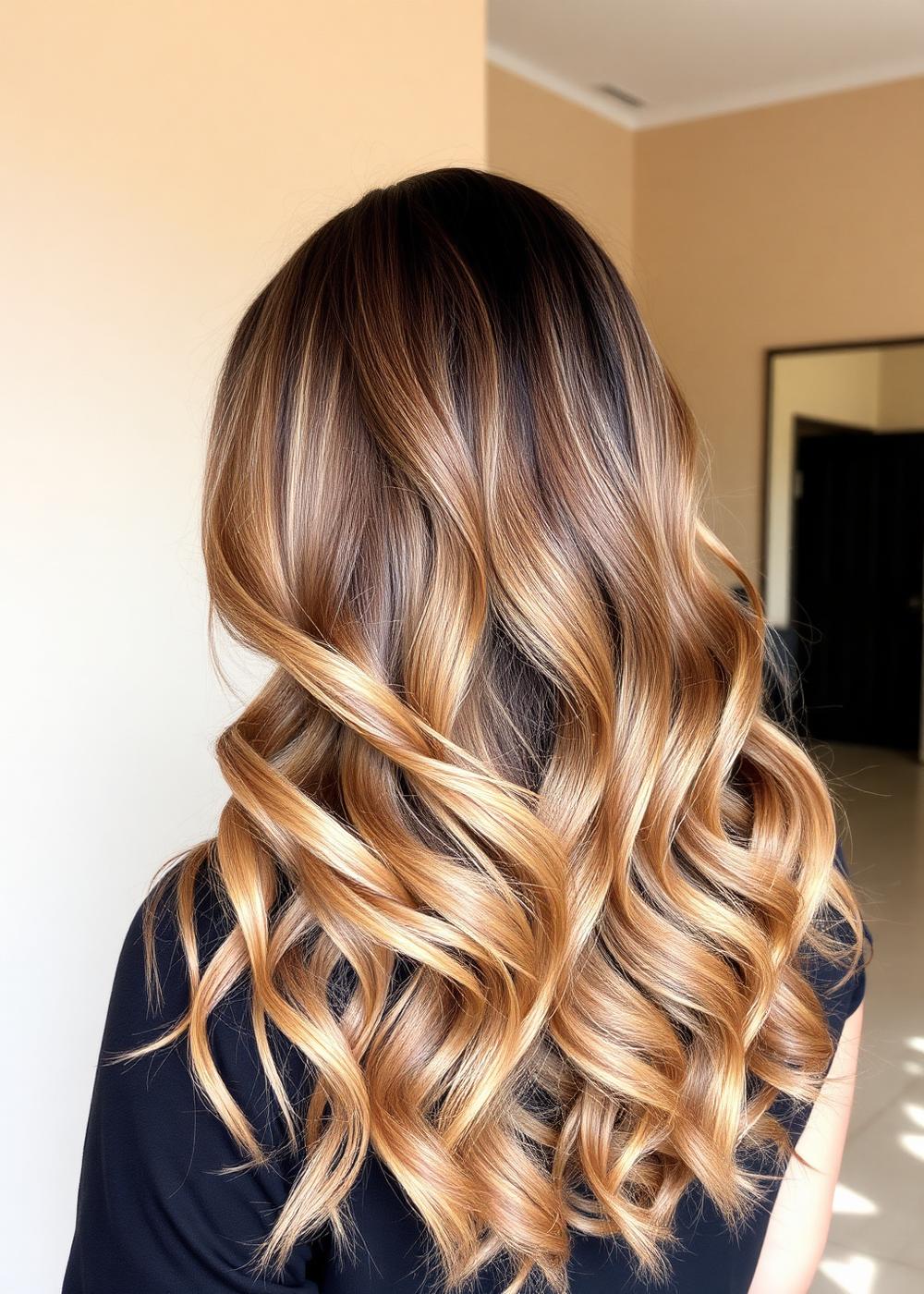Honey caramel balayage on long waves