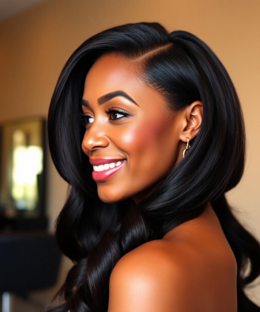 Glossy silk-press blowout