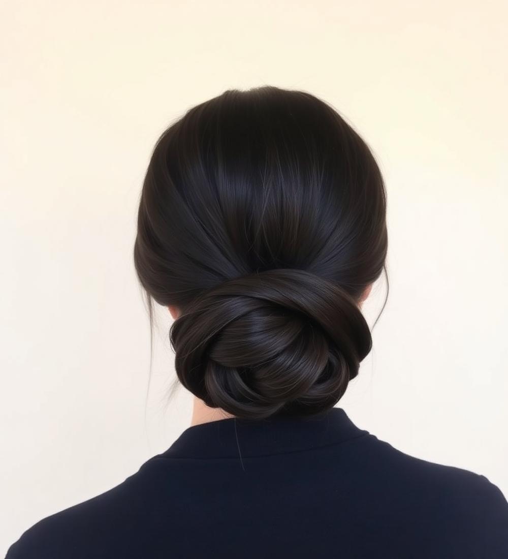 Sleek low bun styling
